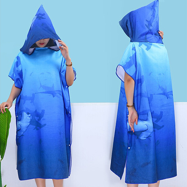 퐁당닷컴,판초타월_블루샤크 후드 비치 판초 타월 타올 서핑 해변 가운 수영 체온유지,,타포니,스쿠버 > 어패럴 > 판쵸, 타월